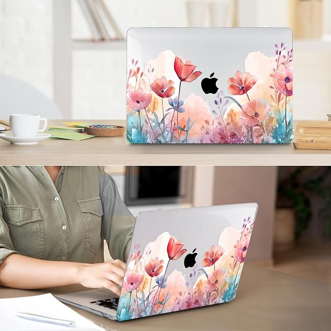 Compatible with MacBook Air 13 inch Case 2022 2021-2018 A2337 M1 A2179 A1932 Retina Display with Touch ID, Plastic Hard Shell Case +Keyboard Cover+Screen Protector+Webcam Cover, Garden Floral