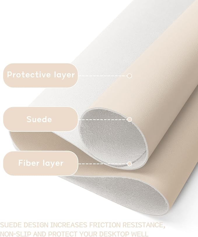 YSAGi Non-Slip Leather Desk Pad, Desk Matt for Desktop, Waterproof Laptop Computer Keyboard Mat, Table Protector Blotter Mat, Large Mouse Pad for Office/Work/Home/Decor(Beige, 23.6" x 13.7")