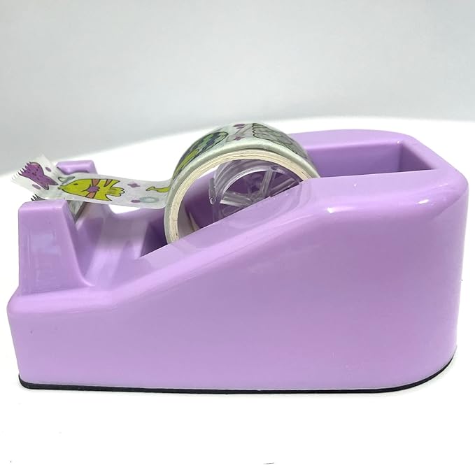 Desktop Tape Dispenser Heavy Duty Desk Accessories Floral Office Tape Dispensers, Weighted Non-Skid Base, Macaron Purple