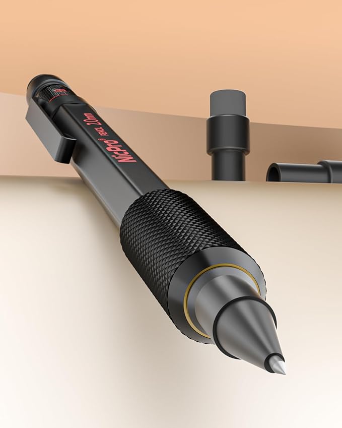 Nicpro 2mm Mechanical Pencils Set with Case, 12 Black Lead Refills,12 Colored Lead Refills, Erasers - MP2000 Weatherproof Metal Lead Holder, Heavy Duty Carpenter Pencil For Writing Drawing Woodworking