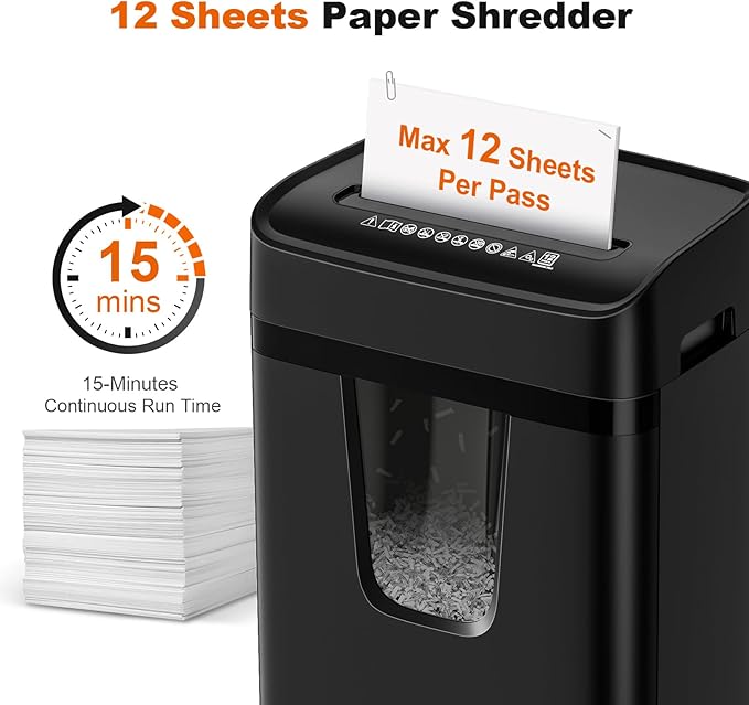 Bonsaii 12 Sheet Paper Shredder for Home Office, Heavy Duty Cross Cut Shredder with 5.5 Gal Pullout Bin, Home Shredder for CDs/Credit Card/Document/Mail, P-4 Security Level