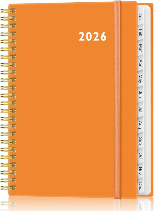 2026 Planner - Weekly and Monthly Calendar Planner from Jan 2026 - Dec 2026, Planner 2026 Spiral Bound with 12 Monthly Tabs, Inner Pocket, Perfect for School Office Supplies, 6.4" x 8.5", Orange-C