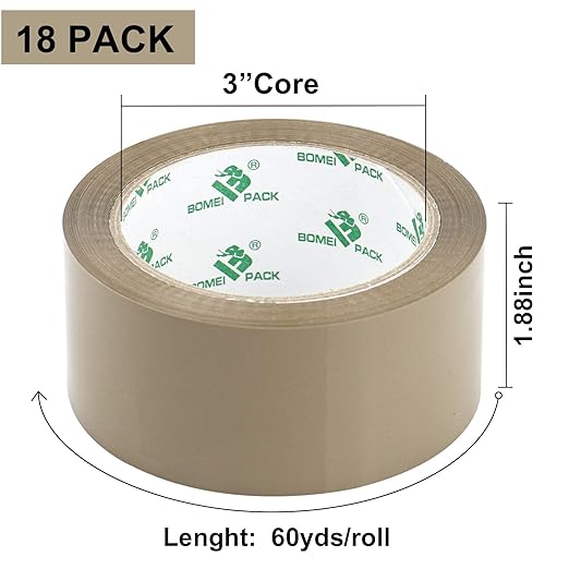 BOMEI PACK 18Rolls Brown Packing Tape, Brown Packaging Tape for Shipping, Moving and Storage, 2.4Mil 1.88 Inch x 60 Yard