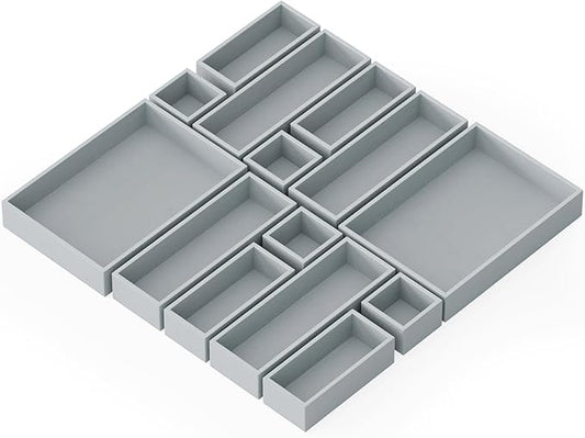 SpaceAid 14-Piece Bamboo Drawer Organizer Storage Boxes Set, Wood Tray Junk Drawer Organizers Multi-Use Divider Bins for Kitchen, Bathroom, Office Desk and Makeup Organization (14 Pack, Gray)