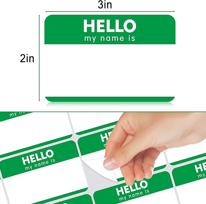 Zacool 480 Pcs Green Name Tag Stickers (3 "x 2") Identification Badges,Peel and Stickers "Hello My Name is" Name Tags Stickers Newborn Baby Name Sticker for Themed Party Family Home School Office