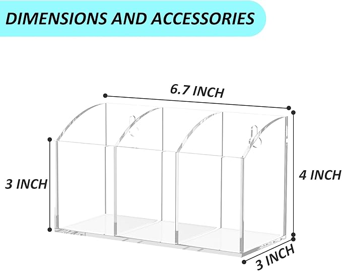 Acrylic Pen Holder Box 3 Compartments, Clear Pencil Storage Organizer for Desk or Wall, Acrylic Organizer Holder for Pens, Office Desk Accessories, Makeup Brush
