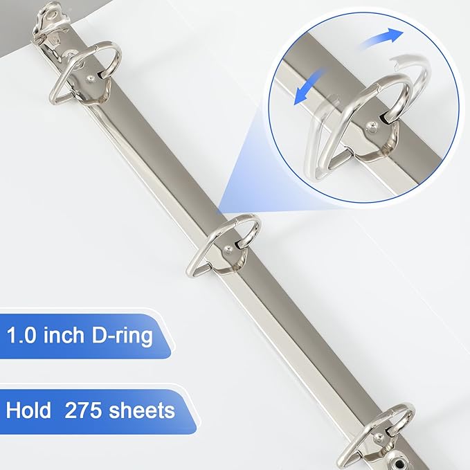4 Pcs 11 x 17 Inch View Binders 1 Inch 3 Rings Slant Heavy Duty View D Ring Binders Economy Holds 11" x 17" Paper for Artwork Blueprints, Office, Home, Work Places (White)