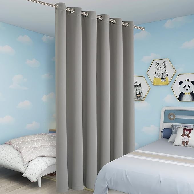 BONZER Room Divider Curtain Total Privacy Wall Wide Grommet Room Darkening Curtains for Patio Sliding Glass Door, 84L x 70W Inch (7L x 5.8W ft), 1 Panel, Silver