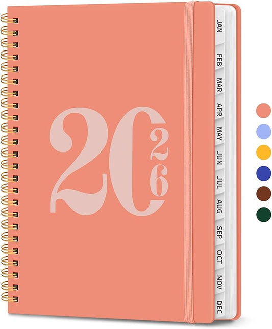 2026 Planner, Weekly and Monthly Calender Planner, Jan 2026 to Dec 2026, Hardcover 2026 Calendar Planner Book with Tabs & Inner Pocket, Office Home School Supplies for Women & Men - A5 (6.3" x 8.5"), Coral