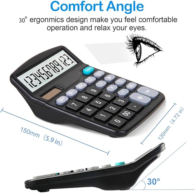 5 Pack Calculators Large Display for Desk, Solar Calculator, Basic 12 Digit Big Button Office Calculator(Black)(AA Battery Included)