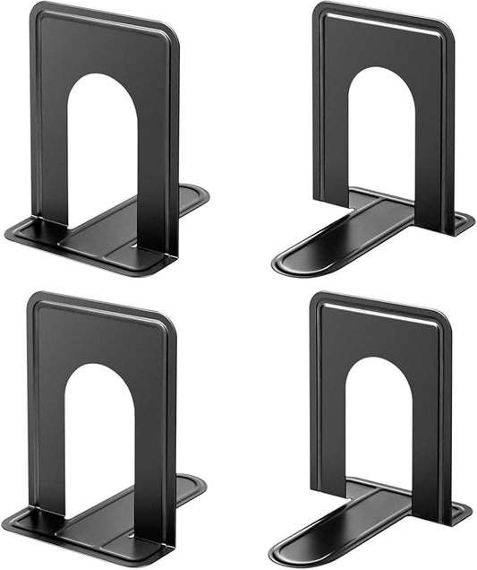 MaxGear Premium Matte Painted Book Ends, Heavy Duty and Sturdy Bookends for Shelves, Office Non-Skid Metal Book End Stopper for Books/CDs/DVDs, 6 x 4.6 x 6 in, Black, 2 Pairs/4 Pieces, Large