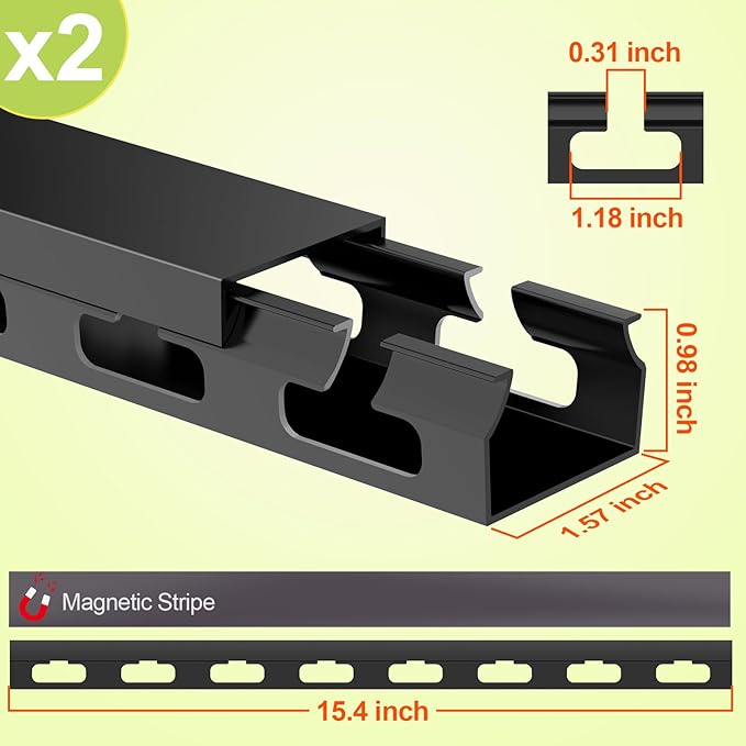 2 Pack Magnetic Cord Organizer,31 (2X15.4) Inch Cable Raceway,Open Slot Cable Management Under Desk,Wire Cover and Desk Cable Holder Organizer for Home & Office,Cord Hider to Hide Tv/Net