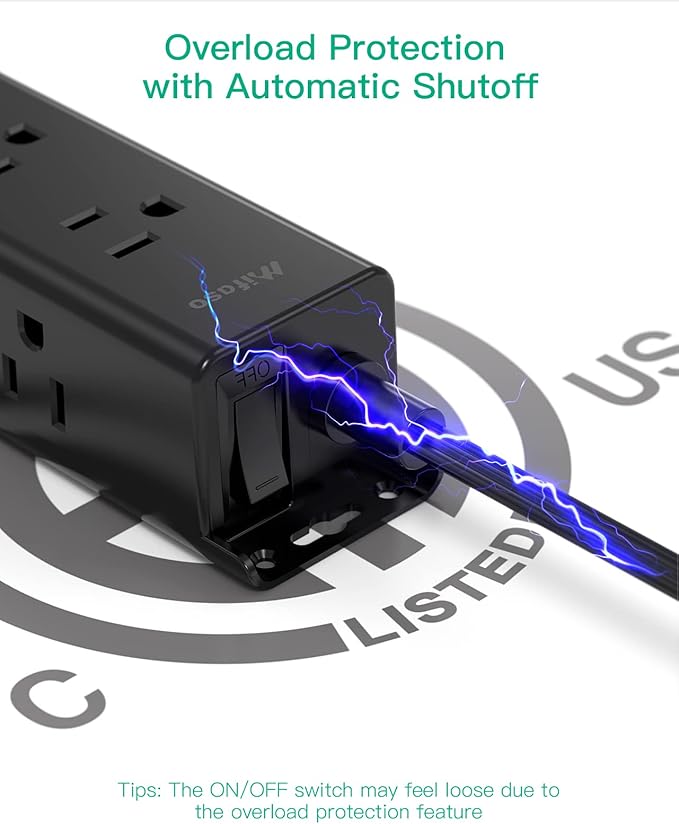 Surge Protector Power Strip - 9 Widely Spaced Multi Outlets, Wall Mount, 3 Side Outlet Extender with Extension Cord, Flat Plug, Overload Protection, Home Office Dorm Room Essentials (5FT, Black)