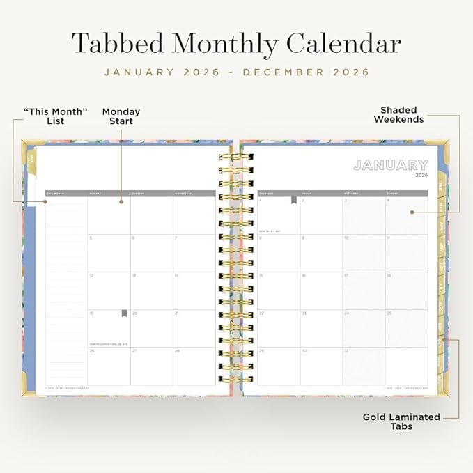 Day Designer 2026 Weekly Planner – Premium Planner for Stylish Organization. Combines Weekly & Monthly Calendars, Daily Schedule, Notes Pages, Goal Setting, Stickers, Pocket & More. Elegant Laminated Cover with Gold Accents (Lorelei Design - 2026)