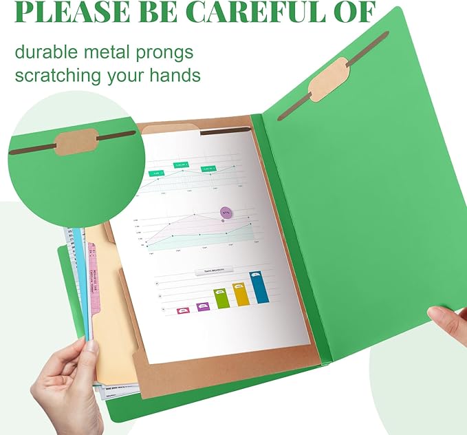 Skyygemm 12 Pack Classification File Folders Bulk with Divider and 2" Expansion, Pressboard Folder with 2 Prong Fasteners for Employee Records Medical Charts Office Document Organization(Green)