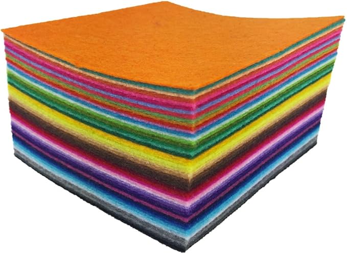 flic-flac 48PCS 8 x 8 inches (20 x 20cm) Assorted Color Felt Fabric Sheets Patchwork Sewing DIY Craft 1mm Thick … (20cm * 20cm, 48pcs)