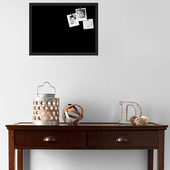 PinPix 23x17 Inch Cork Bulletin Board. This Decorative Framed Pin Board Comes with Solid Black Design and a Satin Black Frame. Ideal for Home Office Decor or Message Board (PinPix-622)
