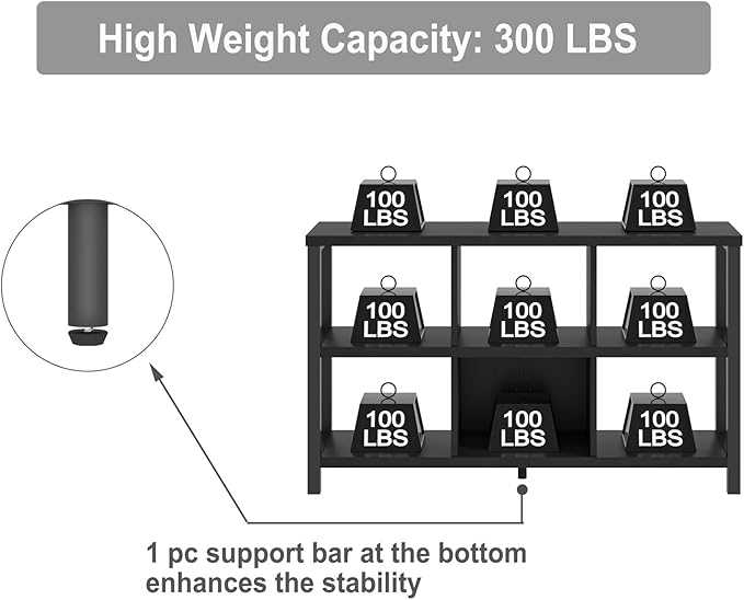 FOLUBAN Industrial 6 Cube Storage Organizer Bookshelf, Wood and Metal Cubby Bookcase, Horizontal Open Book Shelf for Bedroom Living Room, Black Oak, 47 Inch