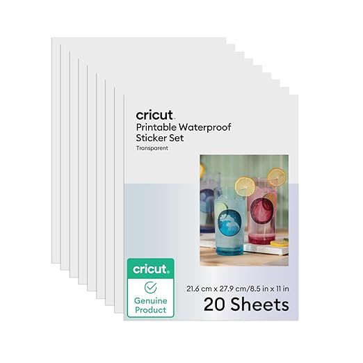 Cricut Printable Waterproof Sticker Set, 20 Transparent Sheets (8.5" x 11") - Compatible with Inkjet Printers - For Joy Xtra, Explore, & Maker Machines