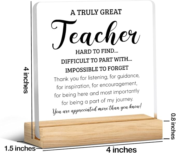 Teacher Appreciation Gifts for Women Teacher Men Birthday Thank You Gifts Ideas for Teachers Office Desk Decor for Home Acrylic Sign Christmas Gift