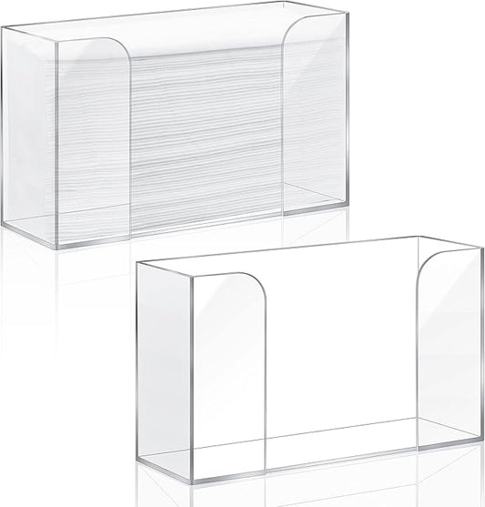 Deekin 2 Pcs Acrylic Paper Towel Dispenser Countertop Paper Towel Holder, Clear Trifold Guest Napkin Dispenser for Z-fold, C-fold or Multifold paper holder for Bathroom Toilet and Kitchen