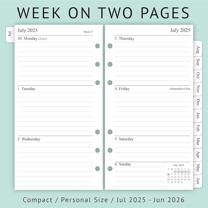 newestor 2025-2026 Weekly & Monthly Planner Refill, 3-3/4" x 6-3/4", Jul 2025 - Jun 2026, Personal/Compact/Size 3