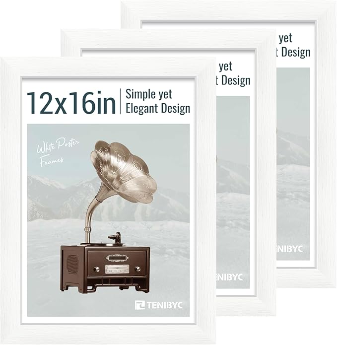 12x16 Picture Frame 3 pk - White Woodgrain, HD Tempered Glass, Wall Gallery Photo Frame