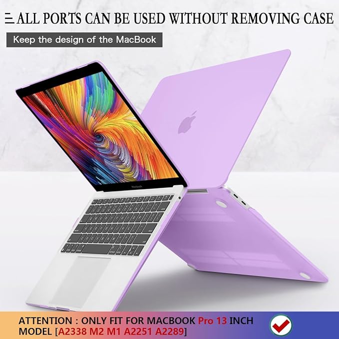 CISSOOK Case for MacBook Pro 13 Inch 2020-2025 Release M1 M2, Laptop Hard Shell Cover for MacBook Pro 13" A2251 A2289 A2338 Model with Keyboard Cover and Screen Protector, Matte Purple