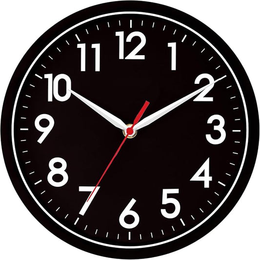 AKCISOT Wall Clock 8 Inch Silent Non-Ticking Modern Clocks Battery Operated - Analog Small Classic for Office, Home, Bathroom, Kitchen, Bedroom, School(Black)