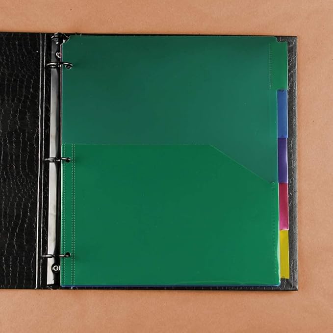 JAM PAPER Plastic Index 5-Tab Dividers w/Double Pockets - 9 3/4 x 11 1/2 - Assorted Multi-Color - 5 Tabbed Dividers/Pack