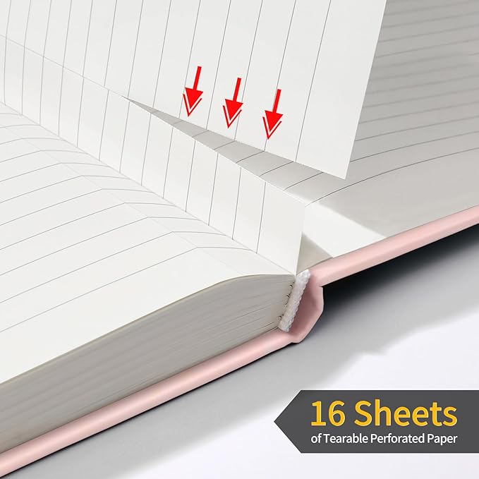 Annecy Lined Journal Notebook, Hardcover Leather Journal for Women & Men, 160 Numbered Pages, Medium 5.5" x 8.25", 100 GSM Thick Paper, Pink