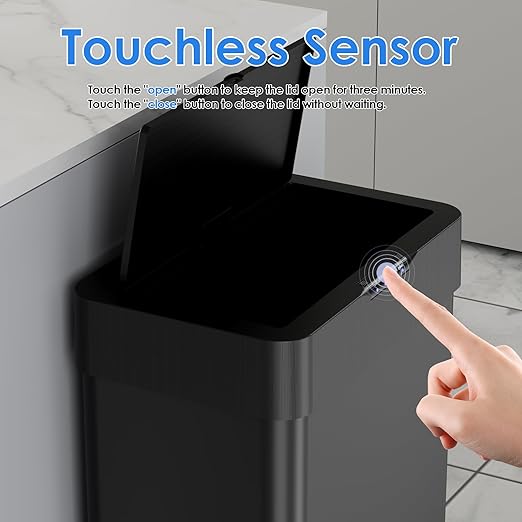 AthLike Sensor Trash Can, Touchless Motion Sensor Trash Bin, Smart Automatic Garbage Can with Soft-Close Lid, Bag Retainer Ring and Display Light,for Kitchen,Living Room Office (Black, 21.1 Gal)