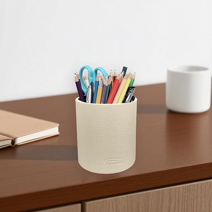 Pen Pencil Holder Cup Container PU Leather Desk Organizer Stand Decor Brush Scissor Holder Decoration Office Desk Home School
