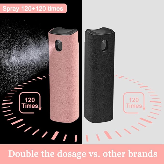 2Pcs Screen Cleaner Spray and Wipe for Laptop Monitor and Car Screens, Phone Touchscreen Mist Cleaning Kit for Cellphone, Tablet, PC, Computer, LCD, Eyeglass, iPhone, iPad, Mac Pro - Black and Pink