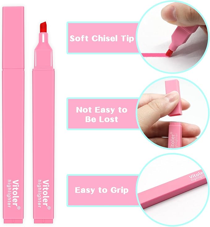 Vitoler 10 Pack Aesthetic Highlighters Soft Chisel Tip Bible Pastel Highlighters Cute Rainbow Color No Bleed Bible Highlighter,Great for Painting,Noting,Marking