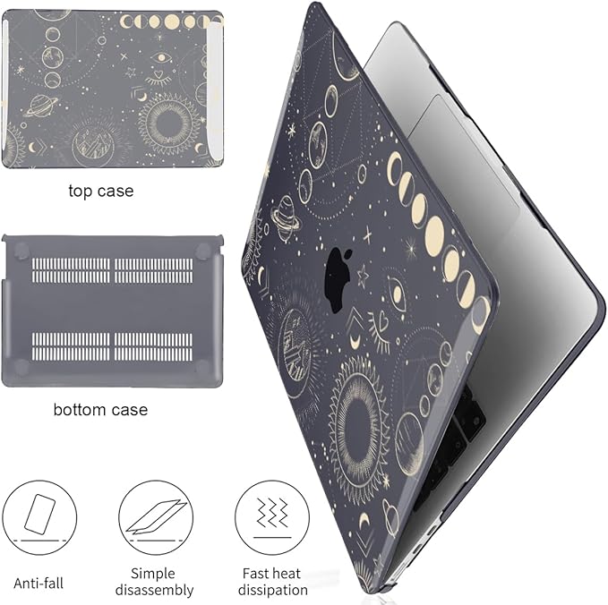 for MacBook Air 13.6 Inch Case M4 A3240 A3113 M3 A2681 M2 2025 2024 2023 2022 Release, Pattern Plastic Hard Shell Case Cover for Mac Air 13 inch M4 M3 M2 Chip Touch ID, Total Lunar Eclipse