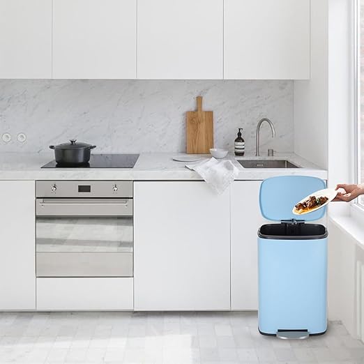 PayLessHere Stainless Steel Trash Can with Lid - Removable Inner Bucket, Foot Pedal Soft Close for Office, Home, Kitchen Garbage Bin (Blue, 13 G)