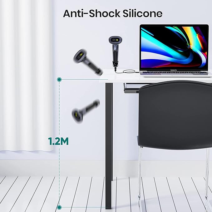 Barcode Scanner with Stand, USB Wired Inventory 2D 1D QR Code Scanner for Computer POS MAC with Automatic Screen Scanning, Handheld CMOS Image Bar Code Reader for Warehouse Library Supermarket