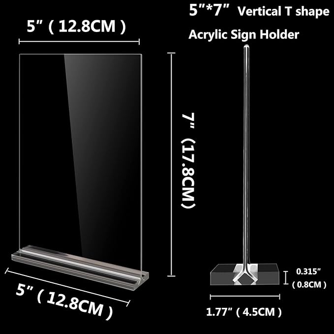 Acrylic Sign Holder Double Stands Ad Frames Clear Flyer Display Stand for Office Home Restaurant, Display Sign Stand for Store Sign Holders, Vendor Booth Display Items Vertical (6 Pack-5" X 7"Inch-Vertical(T-Shape))