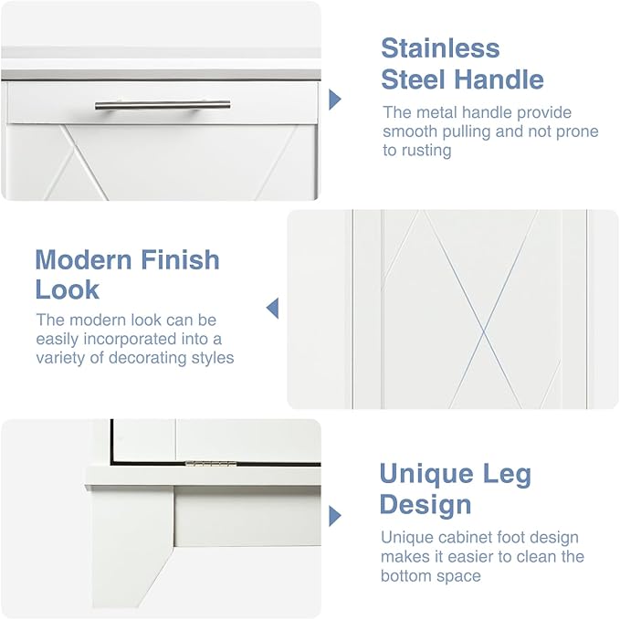 Tilt Out Trash Cabinet, Kitchen Trash Can Cabinet w/Negative ion and deodorizing Function, Dog Proof 20 Gallon Garbage Can Cabinet for Kitchen, Bathroom, Living Room, White