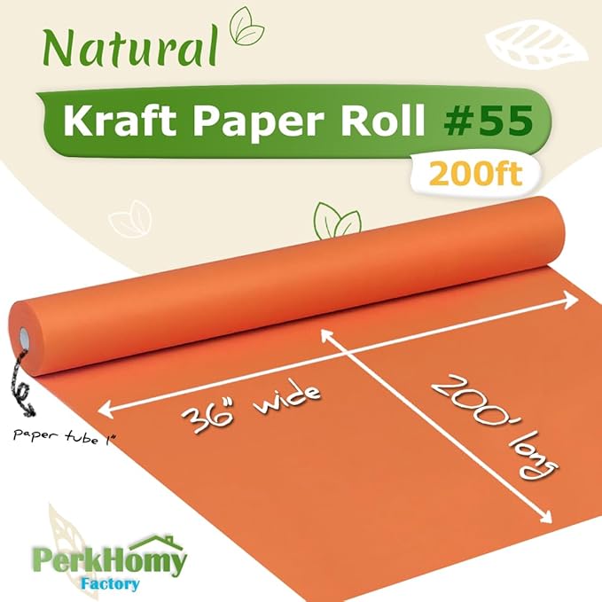 PerkHomy 36" x 2,400" (200') OrangeRed Kraft Paper Roll for Craft Bulletin Board Paper Art Table Covering Crafting Gift Wrapping Bouquet Packing Parcel 80GSM 55LB (OrangeRed, 36" x 200')
