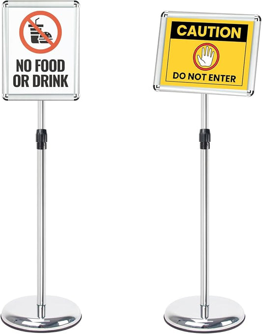 Poster Stand Holder Adjustable Pedestal Floor Standing Sign Holder Vertical and Horizontal View Sign Display, Aluminum Snap Open Frame with Safety Corner (Sliver-8.5x11)