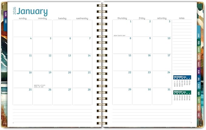 HARDCOVER 2026 Planner, 8.5"x11": 14 Months (November 2025 - December 2026), Daily Weekly Monthly Planner, Yearly Agenda, Bookmark, Pocket Folder and Sticky Note Set (Lake View)