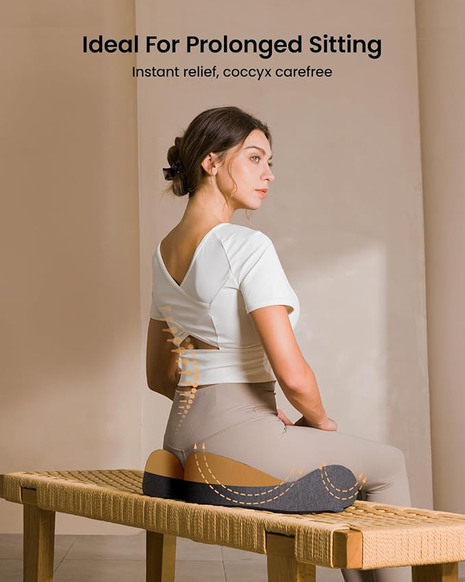 ProtoArc Seat Cushion, Office Chair Cushion for Sciatica, Coccyx Cushion, Ergonomic Memory Foam Seat Cushion for Car, Home, Pressure Relief Pad for Hip, Tailbone, All Day Comfort - Black&Gray