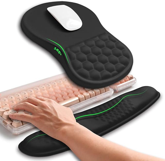 Hokafenle 2in1 Combination, Wave Keyboard Wrist Rest and Ergonomic Curvature Mouse Pad Wrist Support for Relieve Wrist Pain, Filled with Soft Cushion Memory Foam, Black