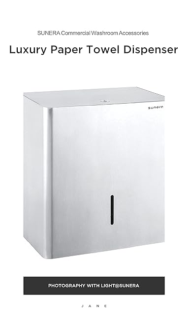SUNERA Luxury Commercial Paper Towel Dispenser Wall Mount M-Fold Hand Paper Towel Dispenser 304 Stainless Steel Brushed Finish Durable