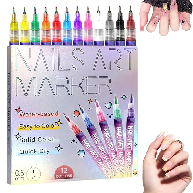Nail Art Pens Set 12 Colors Nail Art Markers for Kids Adults,2025 Quickly Dry Nail Polish Pens Drawing Painting Pen,Nail Art Nail DIY Decoration for Home Salon (12 Color)