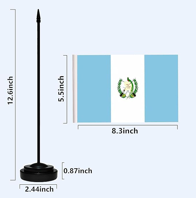 Guatemala Guatemalan Deluxe Desk Flag Set Small Mini Miniature Guatemala Guatemalan Table Desktop Flags With Solid Pole, Black Base and Spear Top(2 Pack)
