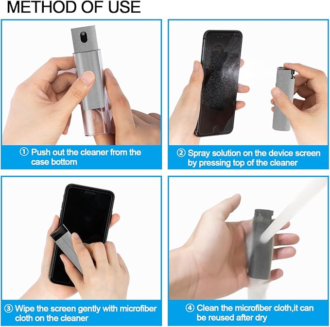 Screen Cleaner Touchscreen Mist Spray, walrfid Cleaning Kit for Electronic Smart Phone TV, Laptop, Tablet, PC, Computer LCD Flat Screens, Eyeglasses, iPhone, iPad, MacBook Pro - Light Grey