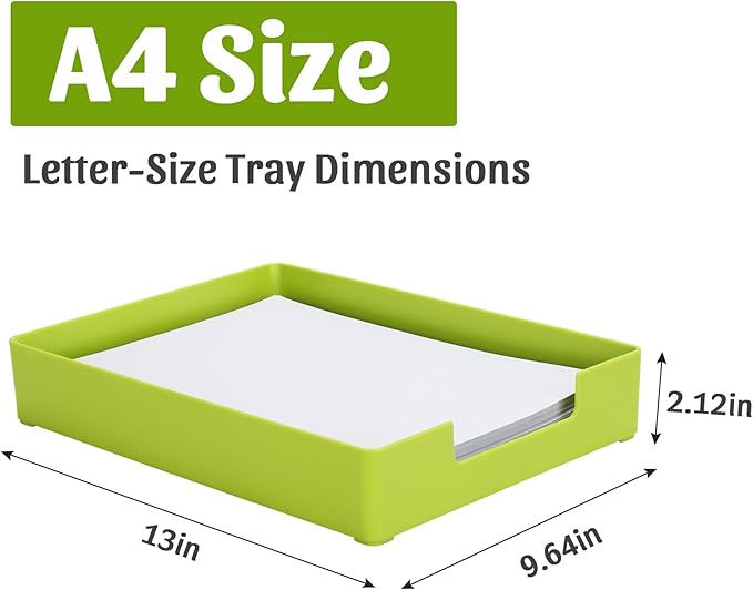 Letter-Size Tray Desk Letter Tray Paper Tray, Sturdy Heavy-Duty Plastic Printer Paper Tray, Single-Tier Stackable File Storage Organizer for Office Home (1, Green)